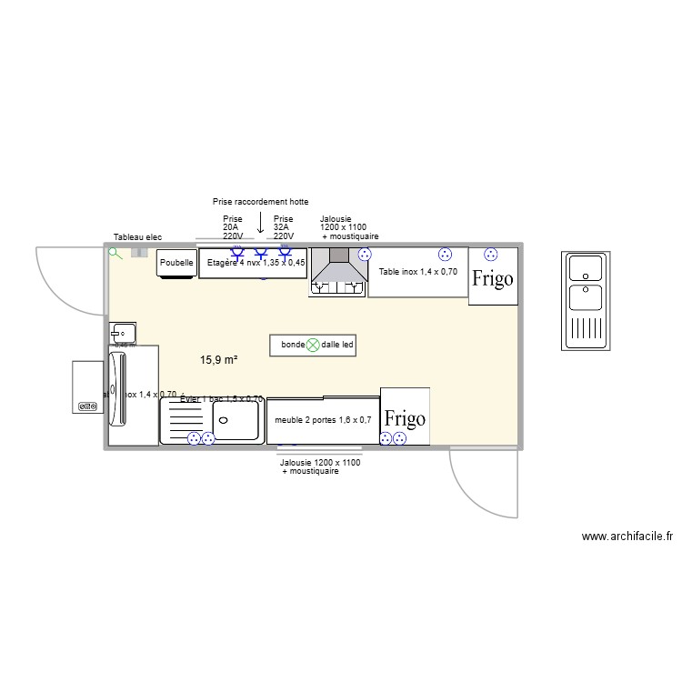 home concept laboratoire de cuisine 2. Plan de 1 pièce et 16 m2