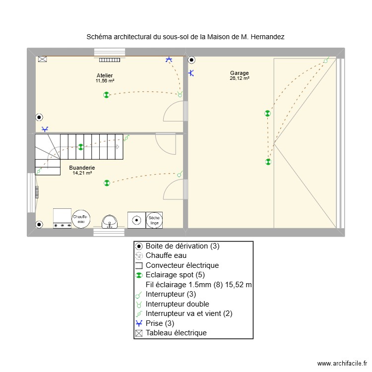 plan sous sol tp série 1. Plan de 3 pièces et 52 m2