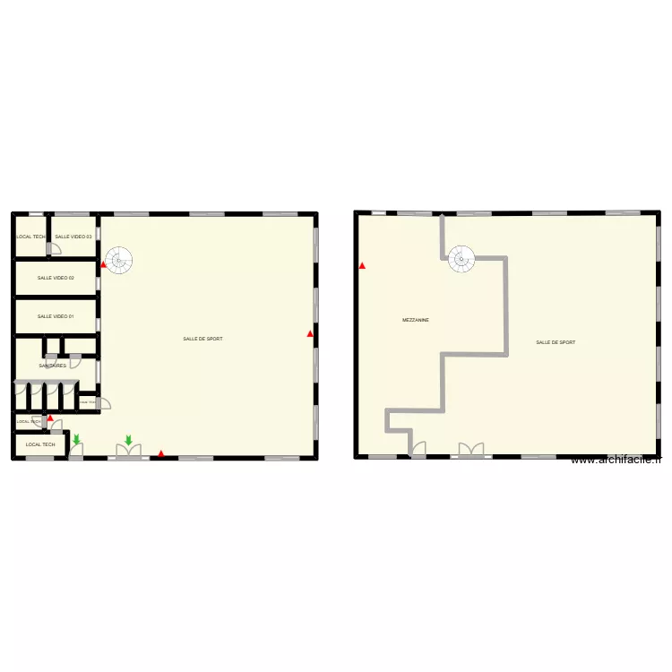 Plan d\'&eacute;vacuation. Plan de 16  et 775 m²