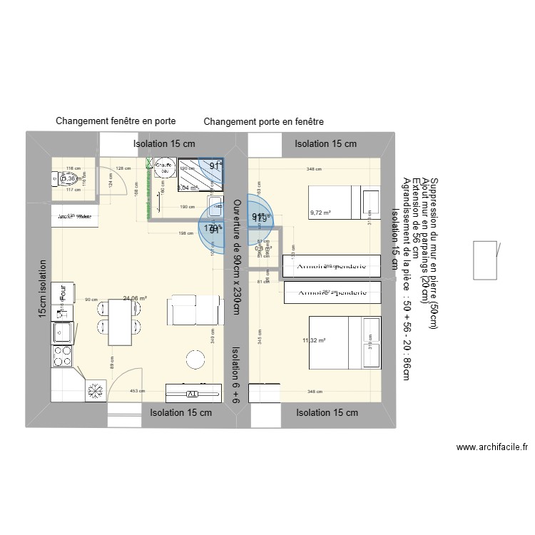 plan nouveau avec isolation et pièces7. Plan de 6 pièces et 50 m2