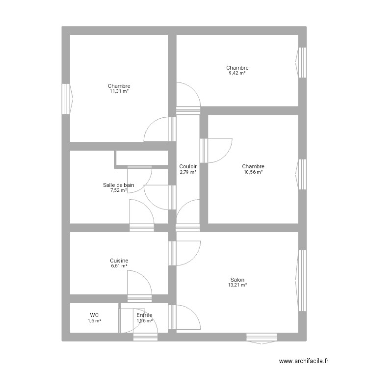 Maison valserone. Plan de 9 pièces et 65 m2