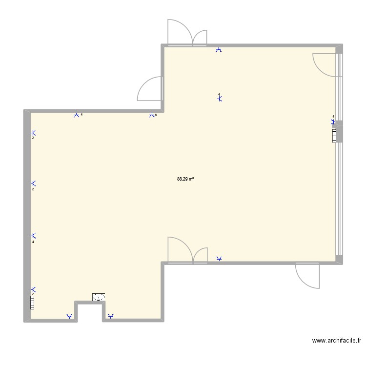salle ciel prise. Plan de 1 pièce et 88 m2