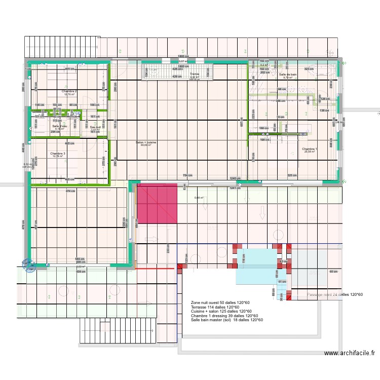 Plan pente terrasse car 60-120 Version  3 bis margelles. Plan de 26 pièces et 375 m2