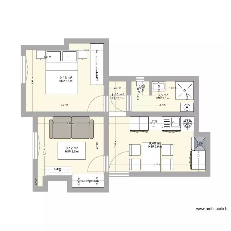 PARIS 9 V2. Plan de 5 et 32 m² PARIS 9 V2. Plan de 5 et 32 m²