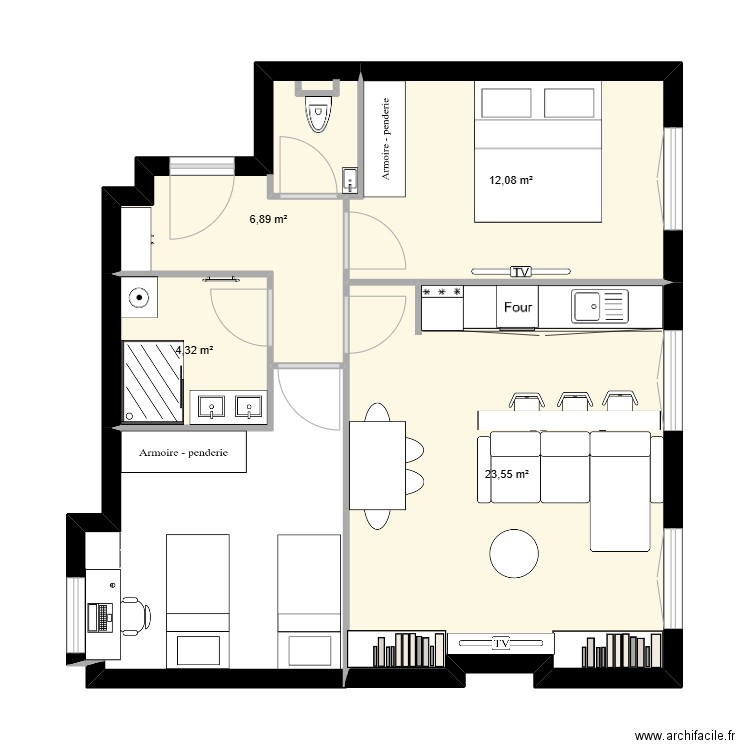 plan devoir2222. Plan de 4 pièces et 47 m2