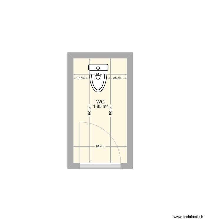 UTZINGER WC 1. Plan de 1 pièce et 2 m2