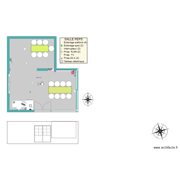 SALLE PEPS 01. Plan de 1 pièce et 59 m2