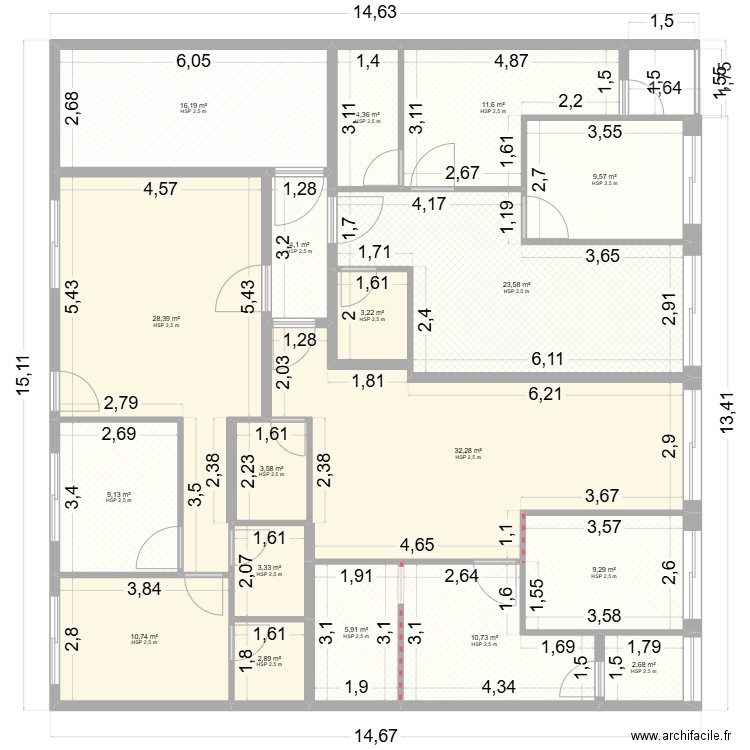 plan 3. Plan de 18 pièces et 192 m2
