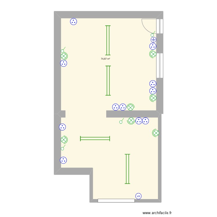 atelier. Plan de 1 pièce et 75 m2