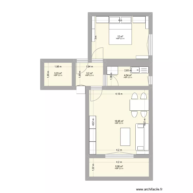 LRO_couchant. Plan de 6  et 47 m²