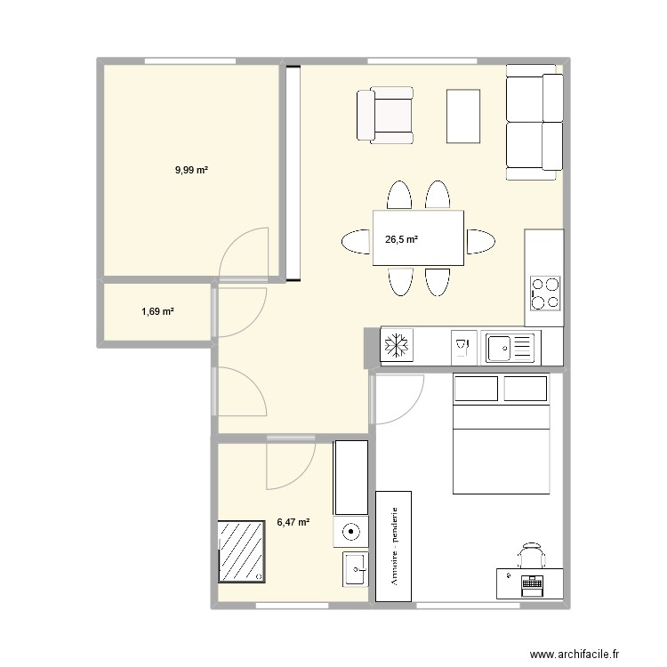 appart2. Plan de 5 pièces et 45 m2