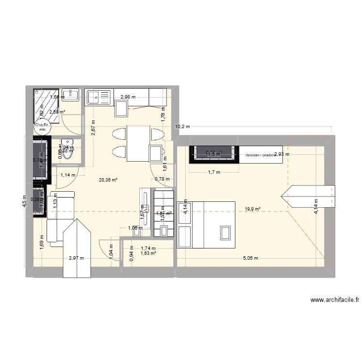 25 RS V2. Plan de 9 pièces et 48 m2