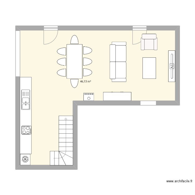 Piéce du bas. Plan de 1 pièce et 46 m2
