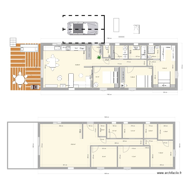 Plan 6*18m. Plan de 15 pièces et 189 m2