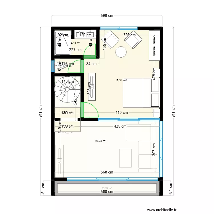 DU PLAN DUPLEX AVEC 01 CHAMBRE. Plan de 13  et 198 m²