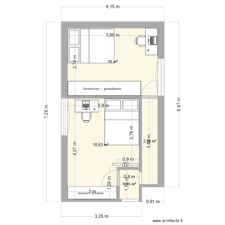 extension definitive. Plan de 4 pièces et 24 m2