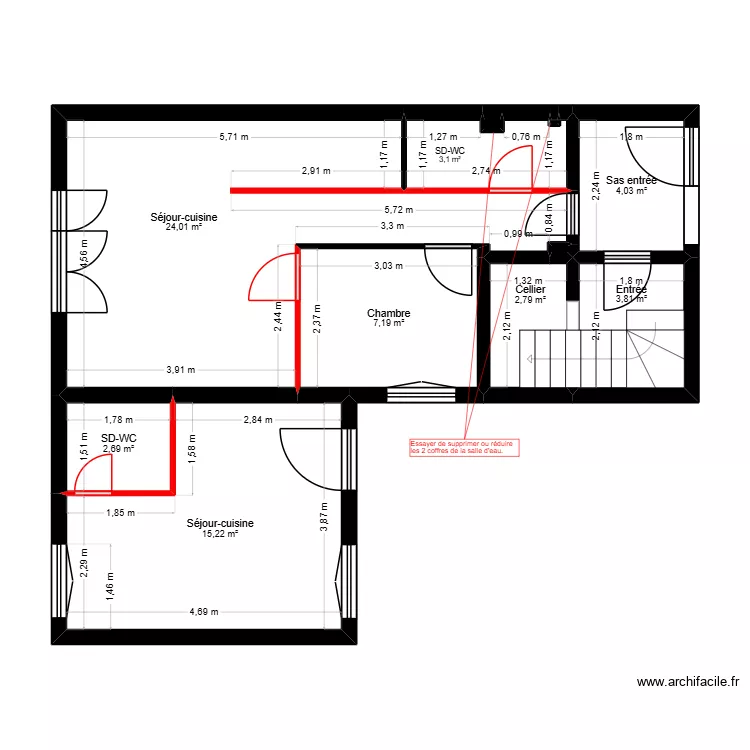 P0.1 PLAN RDC CLOISONS SUPPRIMEES - PROJET SONNEVILLE. Plan de 