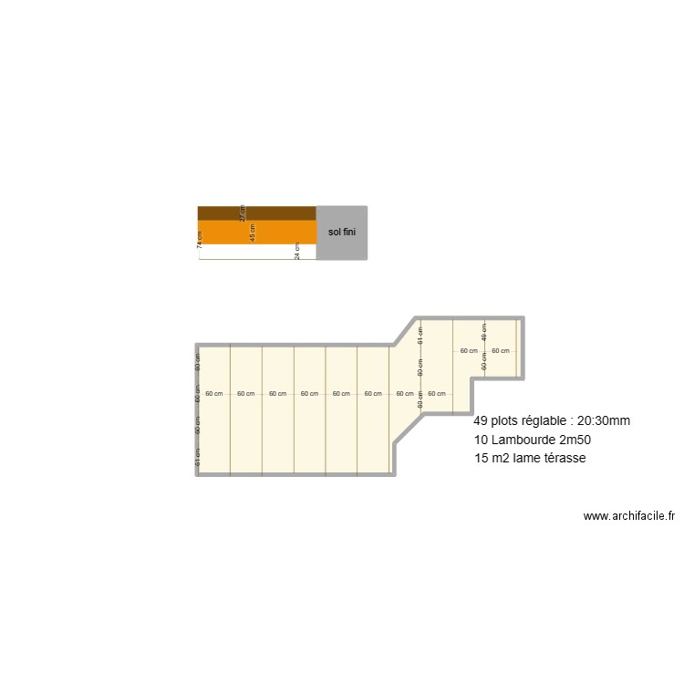 terasse. Plan de 2 pièces et 13 m2