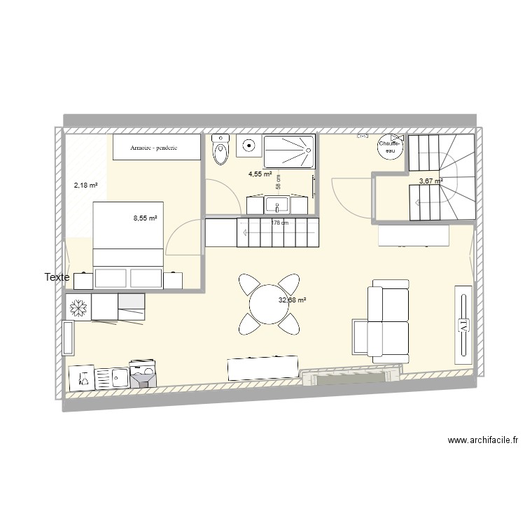 Appartement 3ème étage définitif. Plan de 5 pièces et 52 m2