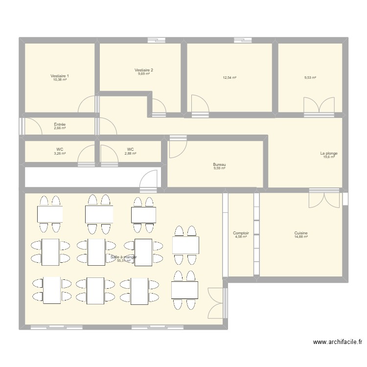 YACOU KONE restau. Plan de 12 pièces et 155 m2