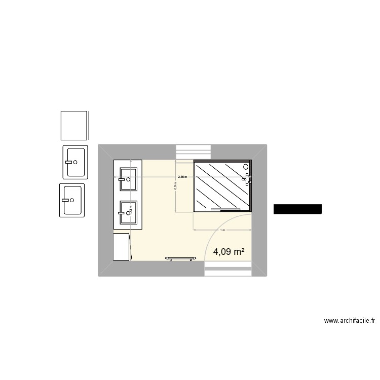 SdB3. Plan de 1 pièce et 4 m2