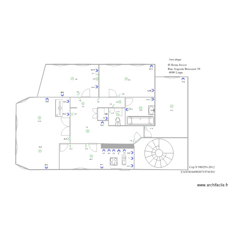Buisseeret 1ere. Plan de 10 pièces et 66 m2
