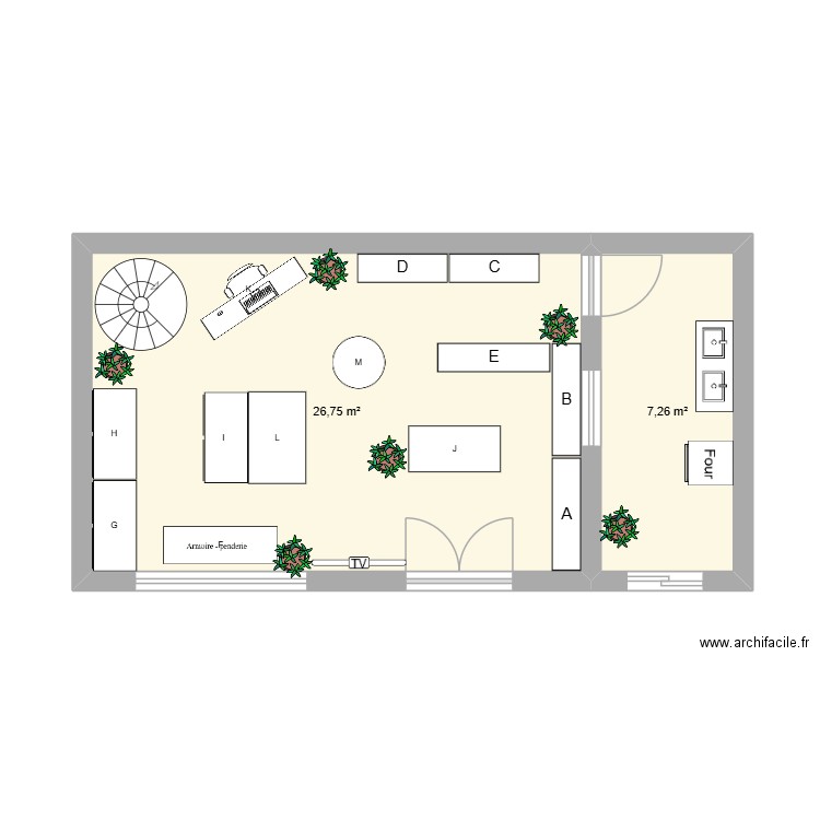 Sartre. Plan de 2 pièces et 34 m2