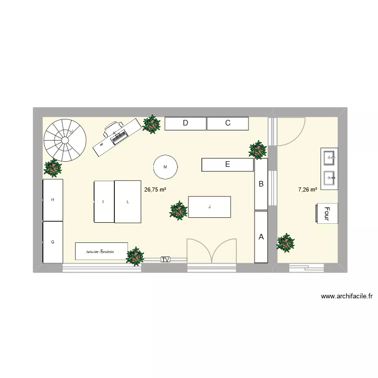 Sartre. Plan de 2  et 34 m²