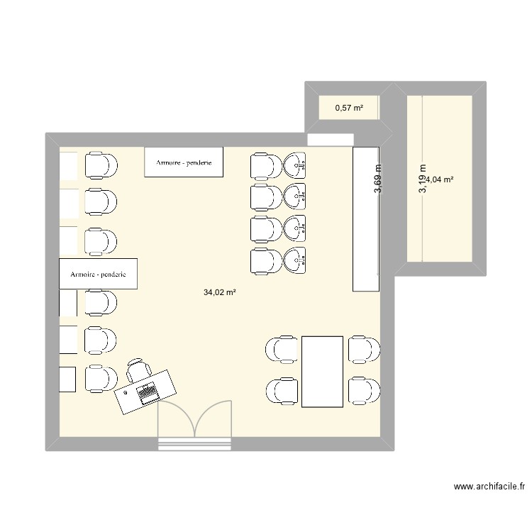 Plan stage. Plan de 3 pièces et 39 m2