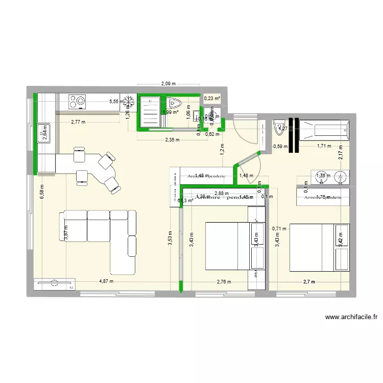 IMMEUBLE RUSSE PLAN 6. Plan de 3 pièces et 64 m²