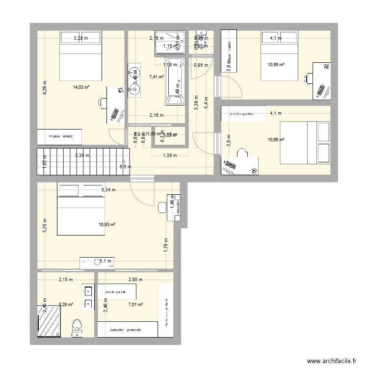 Maison Etage 2. Plan de 9 pièces et 84 m2
