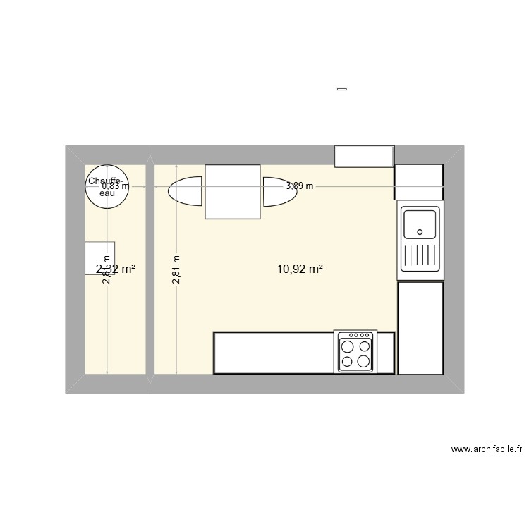 PLAN CAVE BIS. Plan de 2 pièces et 13 m2