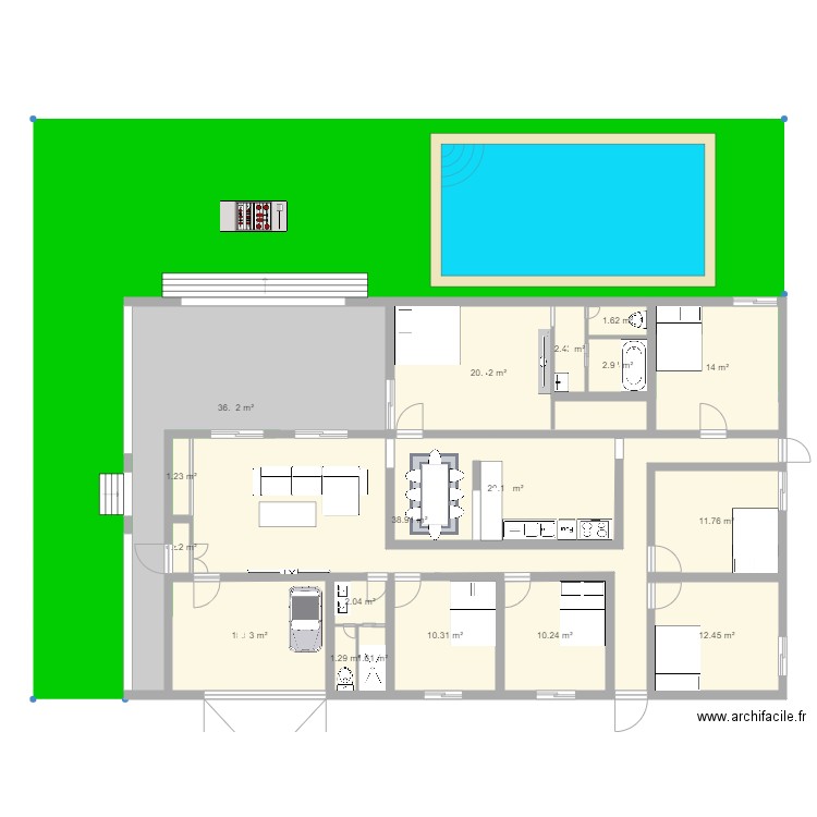 PLAN M. Plan de 18 pièces et 205 m2