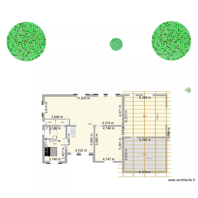 Charpente. Plan de 12  et 281 m²