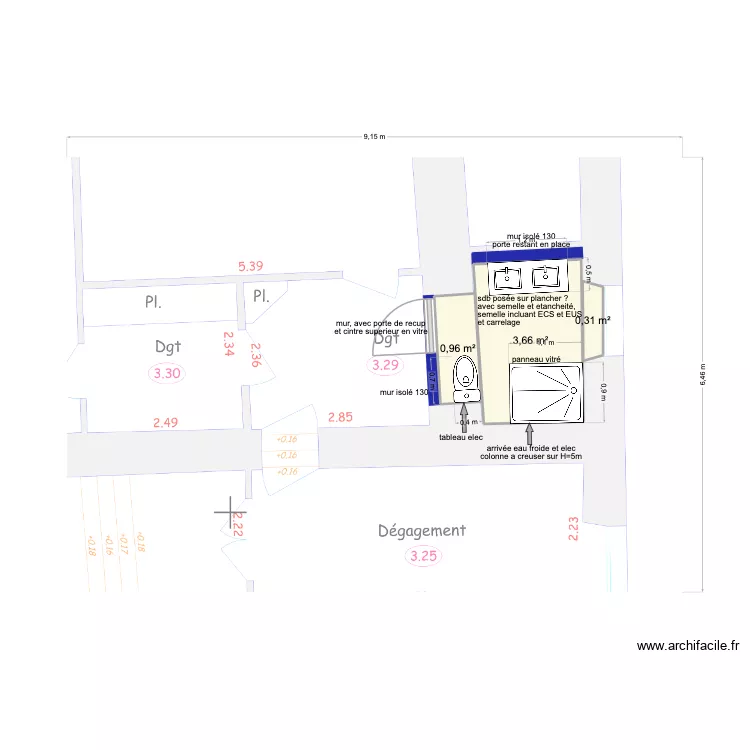 Gy sdb ch eveque V2. Plan de 3 et 5 m² Gy sdb ch eveque V2. Plan de 3 et 5 m²