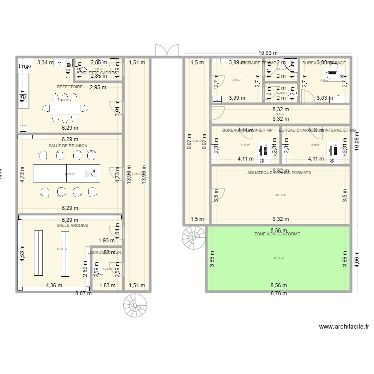 Extension vie usine. Plan de 16 pièces et 234 m2