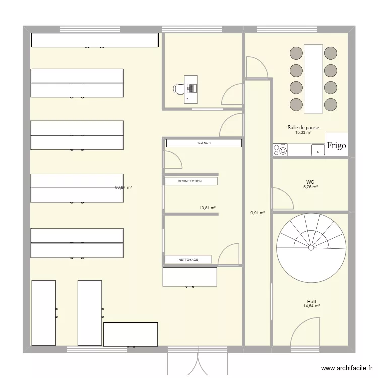 RDC St ouen. Plan de 6  et 140 m²