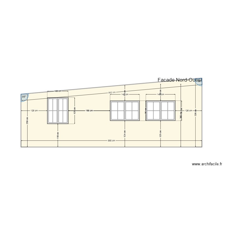 Façade nord-ouest nouvelle inclinaison. Plan de 1 pièce et 25 m2