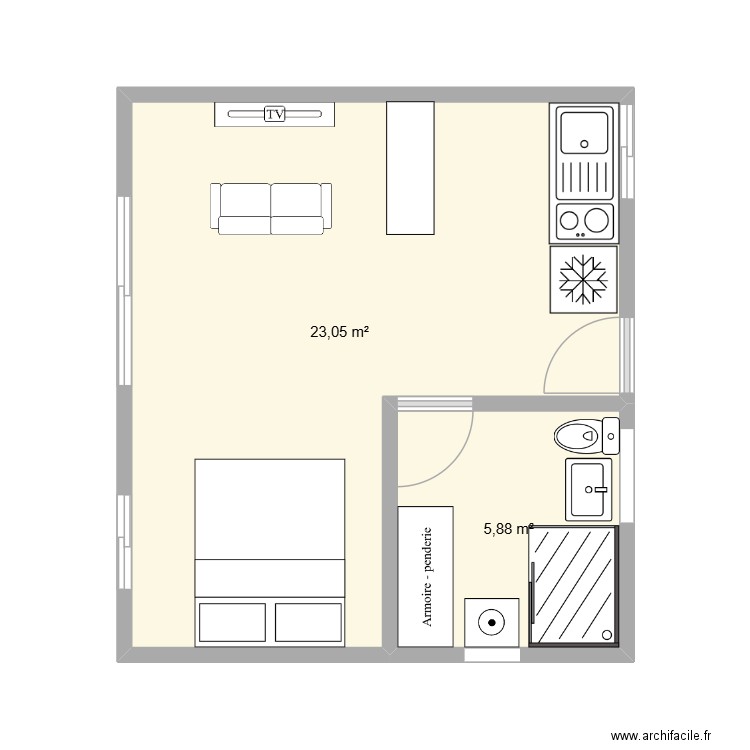 plan1. Plan de 2 pièces et 29 m2