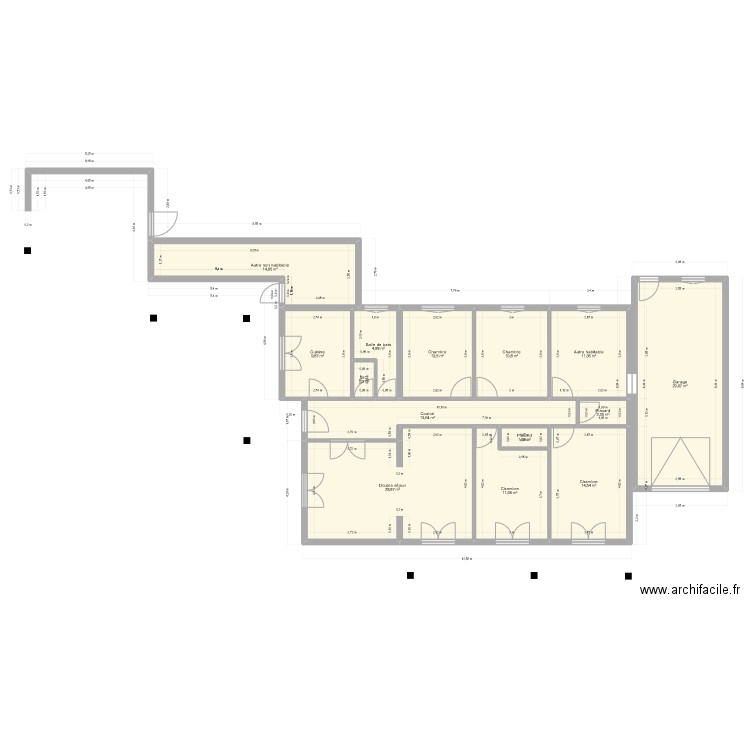 G&L v1. Plan de 14 pièces et 166 m2