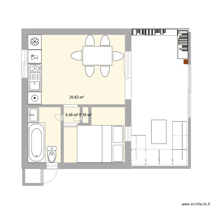 maison yuyu. Plan de 3 pièces et 21 m2