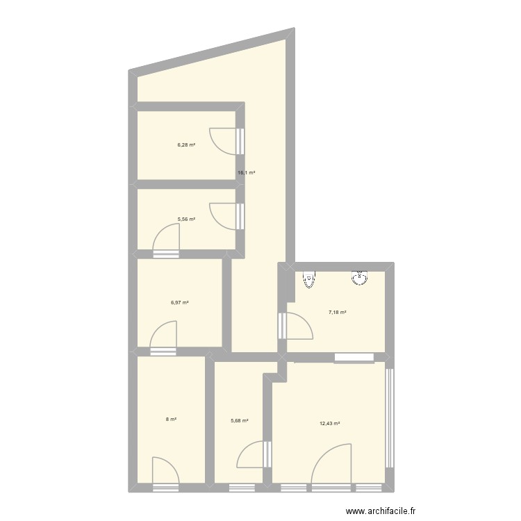 Plan place de bologne. Plan de 8 pièces et 68 m2