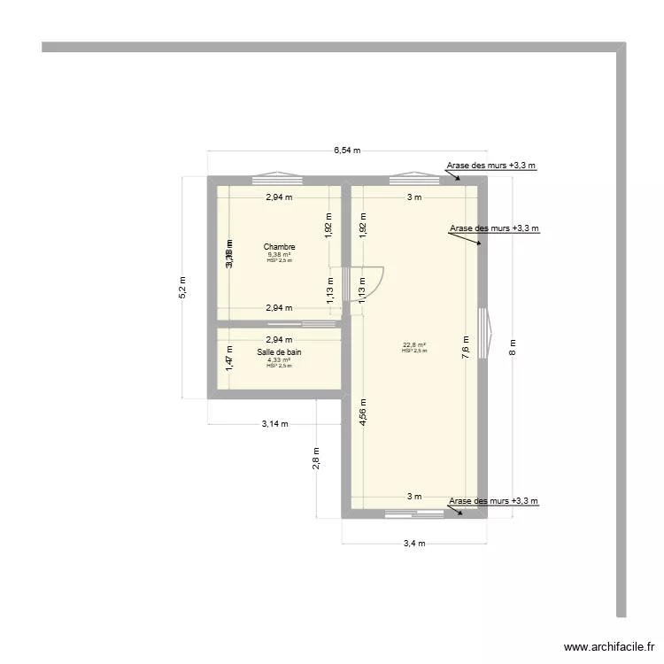 Studio Zahra. Plan de 3 Pièces et 37 m²