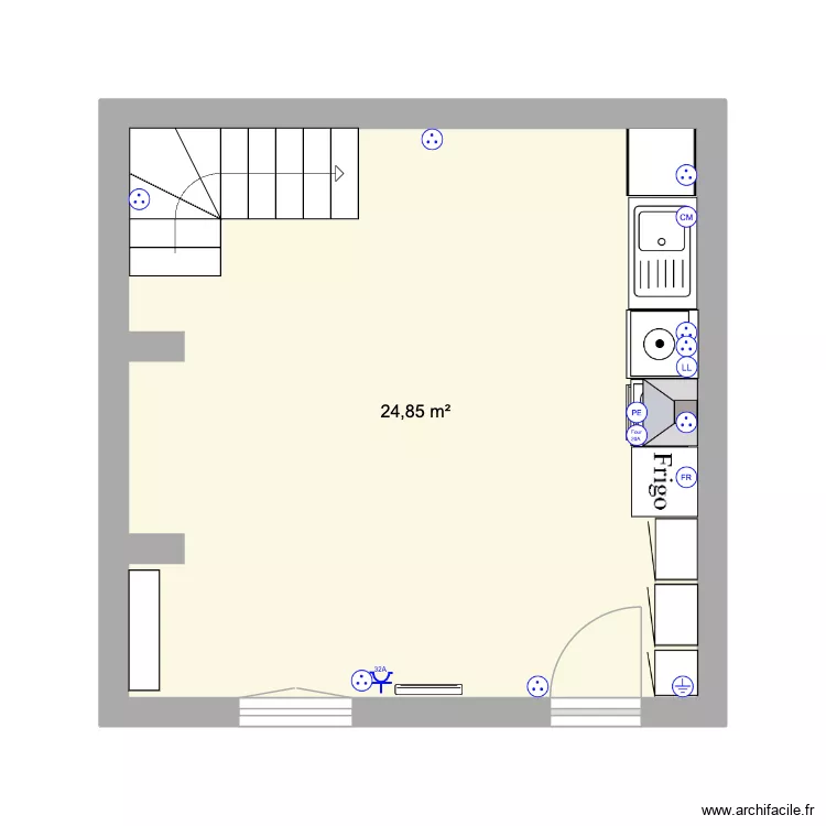 Millevoye Etage 0. Plan de 1 pièce et 25 m²