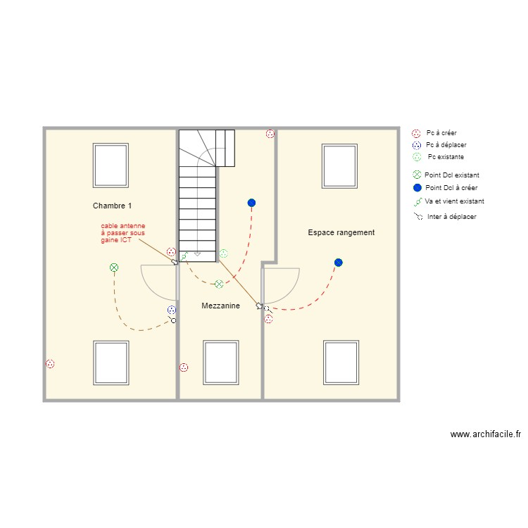 Deniel étage. Plan de 3 pièces et 48 m2