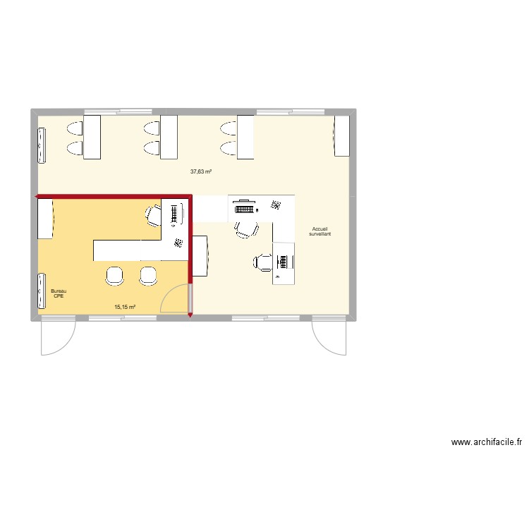 Vie scolaire P15. Plan de 2 pièces et 53 m2