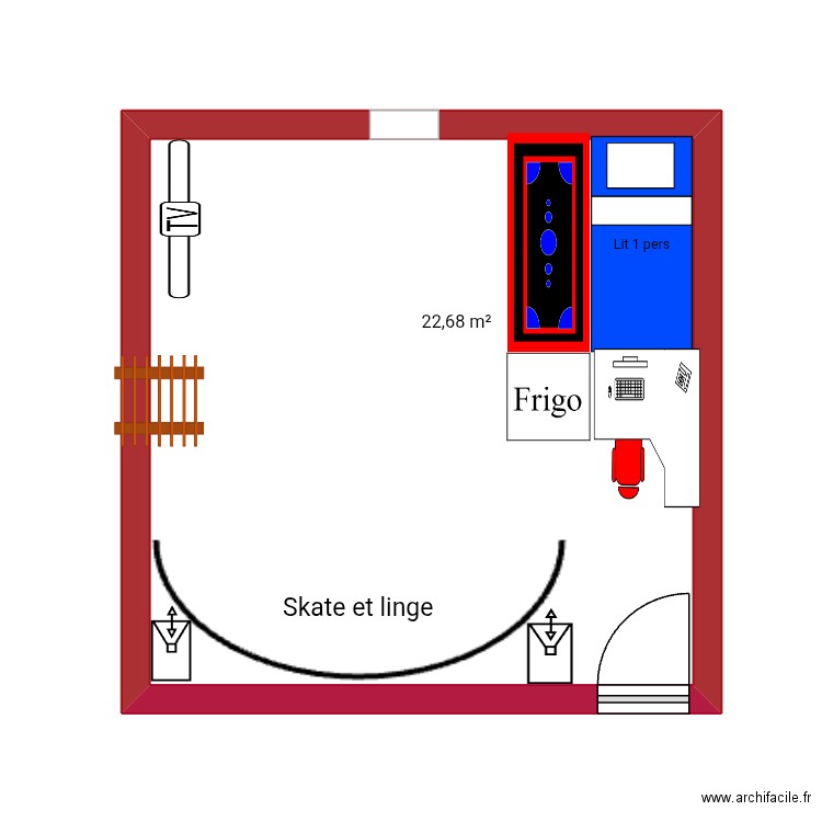 Edwan. Plan de 1 pièce et 23 m2