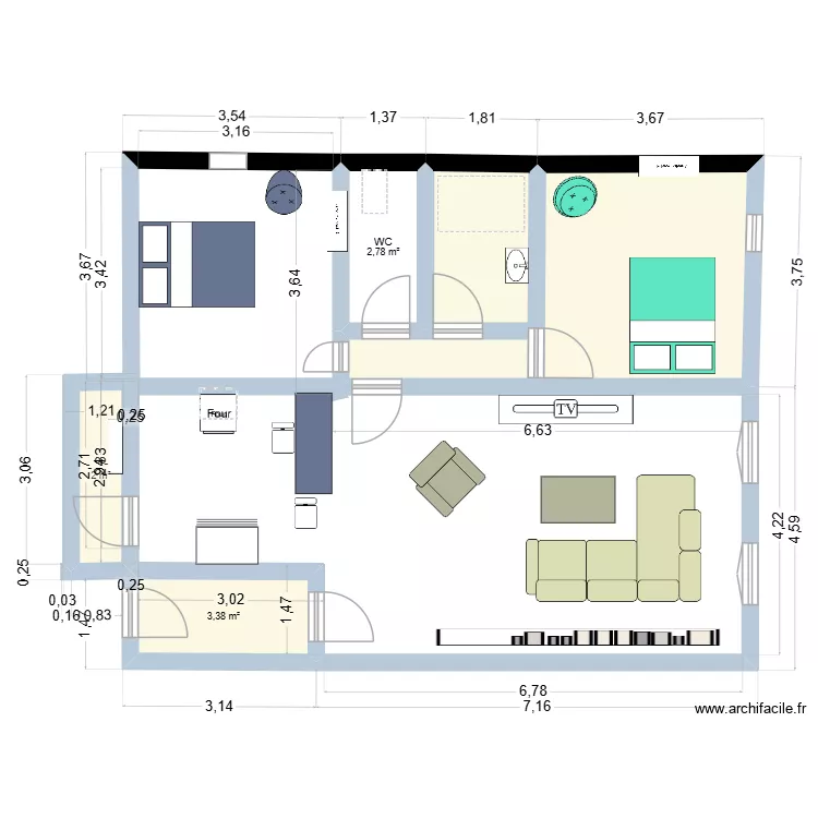 GIILES 2. Plan de 4  et 25 m²