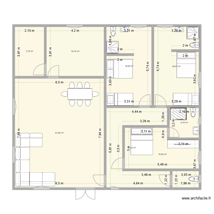 Villa Kamboinsin étage. Plan de 8 pièces et 148 m² Villa Kamboinsin étage. Plan de 8 pièces et 148 m²