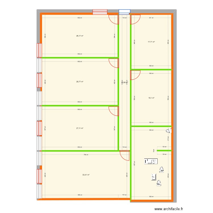 Bureau projet. Plan de 8 pièces et 188 m2